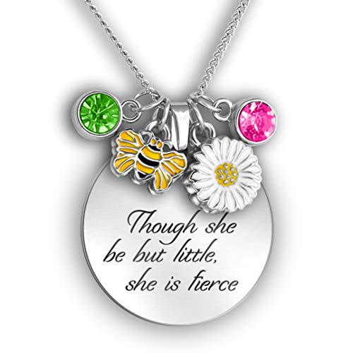 Book Cover A Touch of Dazzle Though She Be But Little She is Fierce Charm Necklace for Women and Necklaces for Teen Girls