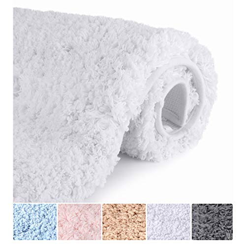 Luxury White Bathroom Rugs Shaggy Bath Rug Non Slip Bath Mat (20 x 32) - Efficient Water Absorbent, Machine Wash/Dry & Extra Soft Plush Bath Tub Mat for Bathroom, Living Room and Laundry Room