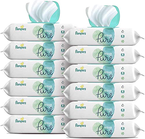 Book Cover Baby Wipes, Pampers Aqua Pure Sensitive Water Baby Diaper Wipes, Hypoallergenic and Unscented, 12x Pop-Top Packs, 672 Count