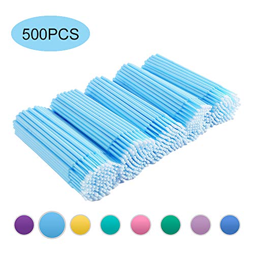 Quewel Lash 500 Pcs Disposable Micro Applicator Brush for Makeup Beauty Dental Brush for Oral 8 Colors 3 Size(2.5mm,2mm,1.5mm) (Light Blue,2.5mm)