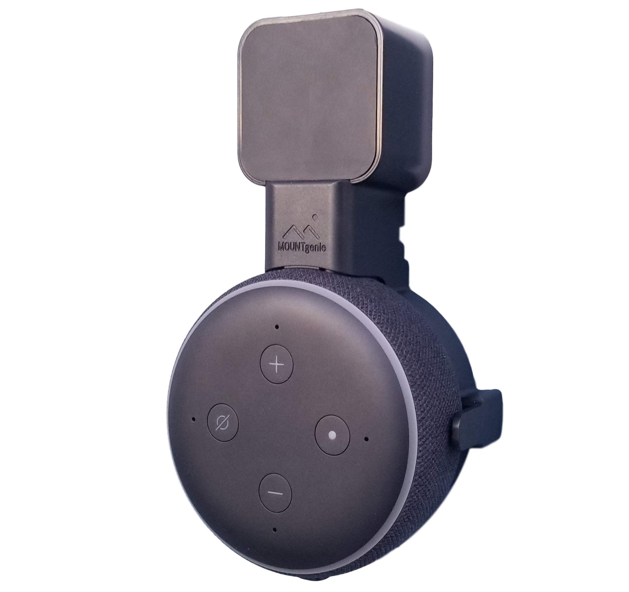 Dot Genie [Square Plug ONLY 2018-2021]: Dot 3rd Gen Wall Mount | The Original Outlet Hanger | No Muffled Sound | Exposed Speaker Grill, Mics, and Lights (Black, 1-Pack) 1 Pack Black