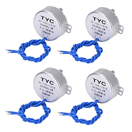 Synchronous Synchron Motor Electric Synchron Motor Turntable Motor Cup Turner Motor 110V 100-127VAC 50/60 Hz 4W 2.5-3RPM/MIN CCW/CW Direction for Hand-Made, School Project, Model or Guide Motor (4PCS)