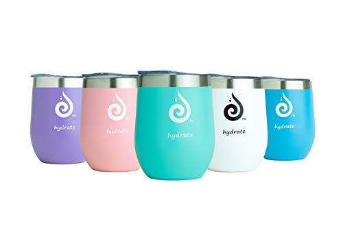 Hydrate wine tumbler with lid stainless steel 10 oz double wall vacuum insulated reusable travel gift tumblers that keeps cold for up to 12 hours for cocktails beer coffee BPA free (Aqua)