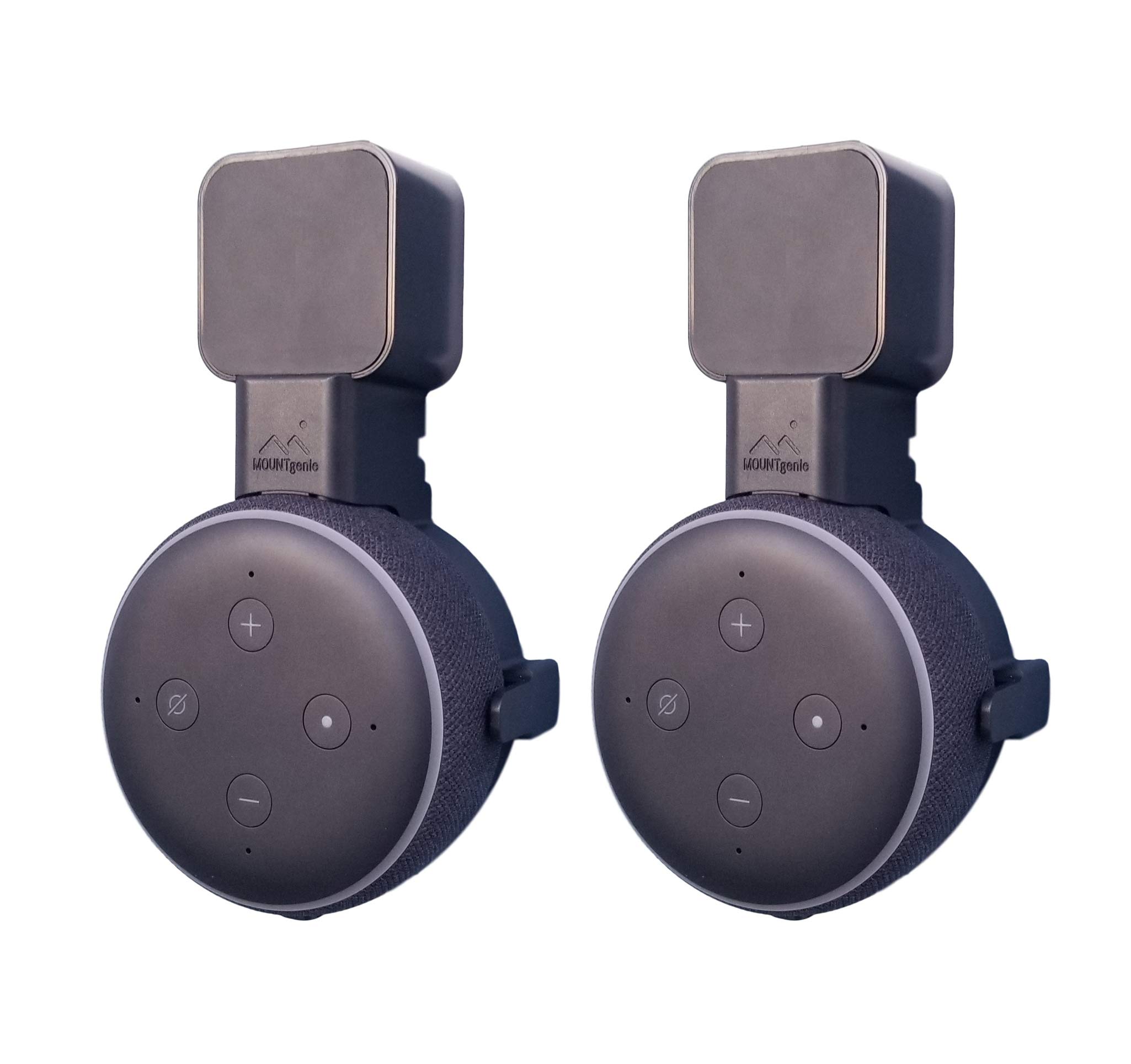 Dot Genie [Square Plug ONLY 2018-2021: Dot 3rd Gen Wall Mount | The Original Outlet Hanger | No Muffled Sound | Exposed Speaker Grill, Mics, and Lights (Black, 2-Pack) 2 Pack Black