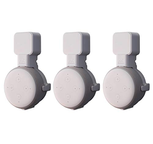 Dot Genie (Square Plug ONLY 2018-2021: Amazon Echo Dot 3rd Gen Wall Mount | The Original Outlet Hanger | No Muffled Sound | Exposed Speaker Grill, Mics, and Lights (White, 3-Pack)