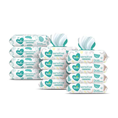 Book Cover Baby Wipes, Pampers Sensitive Water Based Baby Diaper Wipes, Hypoallergenic and Unscented, 8 Pop-Top Packs with 4 Refill Packs for Dispenser Tub, 864 Total Wipes (Packaging May Vary)
