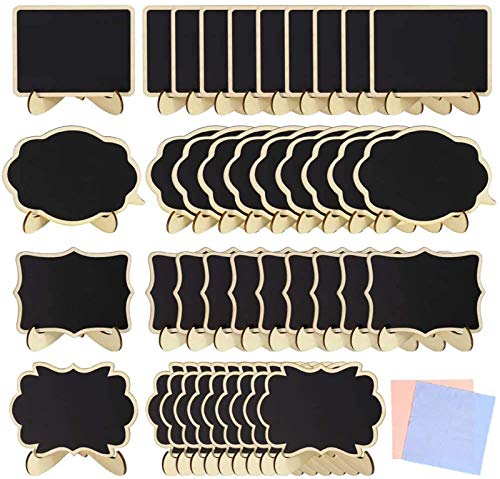 40 Pack 4"x3",Mini Chalkboard Signs with Stand,Stand Wooden Blackboard for Buffet Food Signs, Wedding Signs,Message Board Signs,Place Cards or Event Decoration
