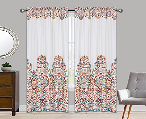 Book Cover Jody Clarke 2PC Room Darkening Window Curtain Coloreful Paisely Pattern Set Energy Saver Hemmed in Multiple Sizes(84
