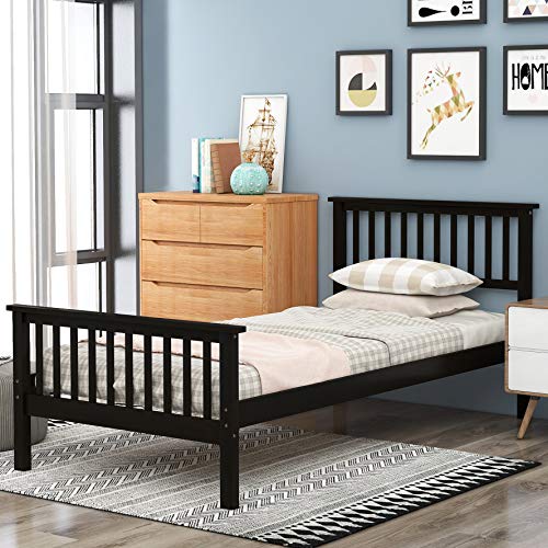 Book Cover Twin Bed Frame Wood Platform Twin Bed No Box Spring Required with Headboard and Footboard for Kids