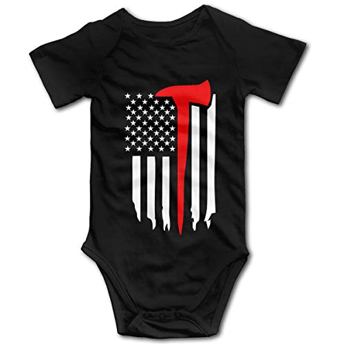 Arromper Thin Red Line Firefighter Axe Boy's & Girl's Short Sleeve Jumpsuit Outfits Black