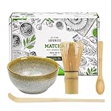 KAISHANE Matcha Whisk Set 4Pieces with 100 Prong Whisk Traditional Scoop, Tea Spoon and Matcha Bowl