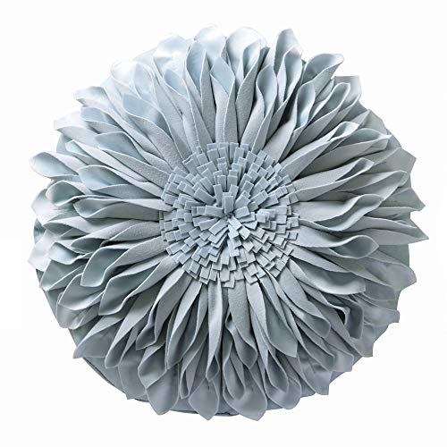 Book Cover JWH 3D Sunflower Throw Pillow Hand Craft Accent Pillow Round Cushion Cover Decorative Pillowcase with Pillow Insert Home Sofa Bed Living Guest Room Decor Girl Gift 14 Inch / 35 cm Sky Blue