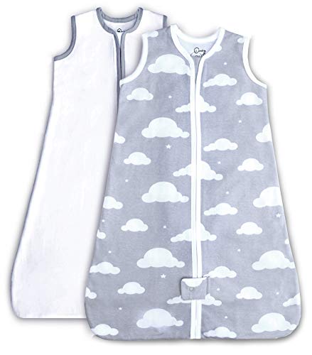 Book Cover Cambria Baby 100% Organic Cotton Sleep Sack. Cozy and Safe, with Bottom to Top Zipper for Easy Diaper Changes. in White and Gray Cloud Pattern for Girls and Boys. 2 Pack (Medium)