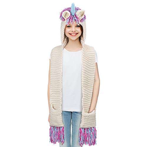 Book Cover Kids Unicorn Hat, Winter Crochet Scarf Hat Hood Scarves Animal Ear Cap Beanies Blue