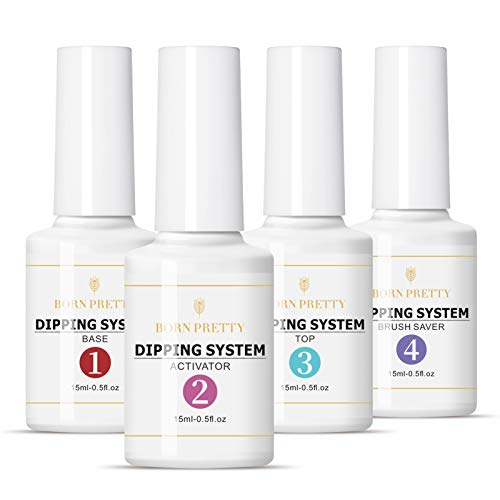 BORN PRETTY 7ml Dipping Nail Powder System Liquid Clear Nail Art Manicuring Gel Polish No UV Lamp Needed Set 4