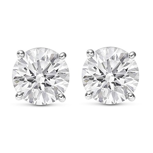 Houston Diamond District 0.5 to 2 Carat GIA Certified Round Diamond Stud Earrings 4 Prong Push Back for Women (D-E Color VS1-VS2 Clarity) Platinum 2.0 Carat