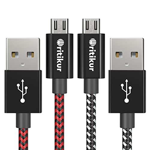 Book Cover PS4 Controller Charger Charging Cable - 2 Pack 10FT Nylon Braided Micro USB 2.0 High Speed Data Sync Cord for Playstation 4, PS4 Slim/Pro, Xbox One S/X Controller, Android Phones (2 Pack)