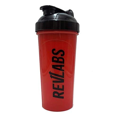 RevLabs Shaker Bottle (Red), 24oz Protein Shaker Fitness Water Bottle, Leak Proof Mixer Cup to Blend Supplement Powders with Ease