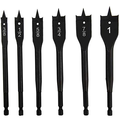 EONLION 6 Bit Spade Drill Bit Assortment, 3/8-Inch to 1-Inch Paddle Flat Bits for Woodworking