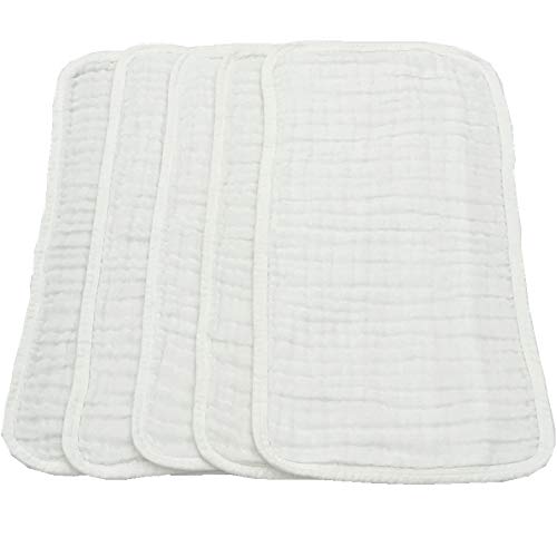 Muslin Burp Cloths, 5 Pack, 100% Cotton, Soft, White, Large 20"x10", for Babies