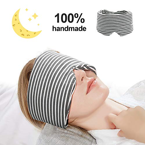 isnowood Cotton Sleep Mask - 100% Handmade Light Blocking Eye Mask for Woman Man Kids, Adjustable Blinder Blindfold with Travel Pouch for Airplane, Camping, Travel, Shift Work (Gray)