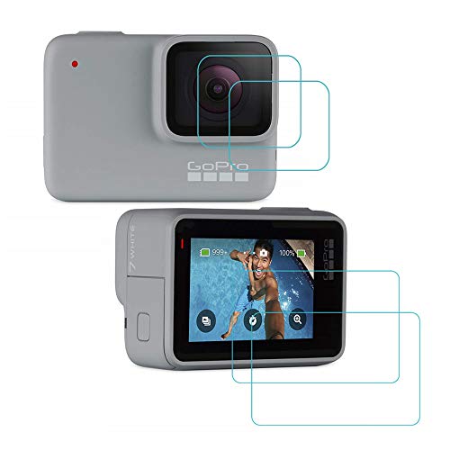 HLH Screen Protector for GoPro Hero 7 Silver/White, Ultra Clear 9H Hardness Tempered Glass Screen Protector + Lens Protector for GoPro Hero 7 Silver/White 2018 Action Camera (2 PCS + 2 PCS)