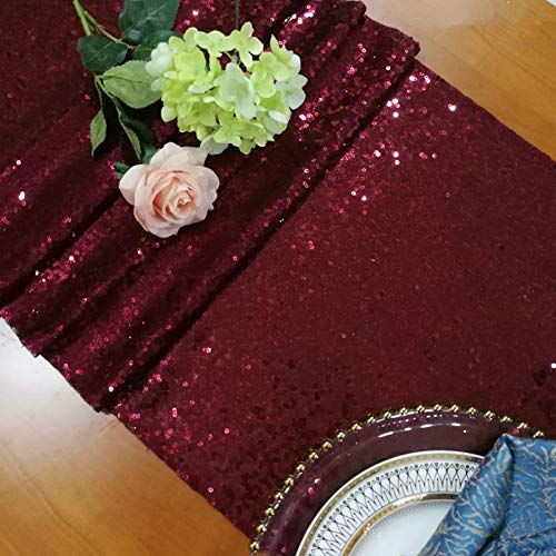 Sequin Table Runner Burgundy 12x108-Inch Runner Wine Table Covers for Party Bridal Shower Decorations -1025S