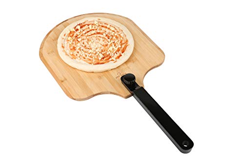 Book Cover Fiery Chef Bamboo Pizza Peel with Foldable Handle for Easy Storage 12 x 14 inch Blade, 22.9 inch Overall, Gourmet Luxury Pizza Paddle for Baking Homemade Pizza Bread