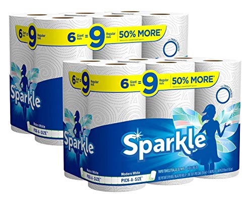 Book Cover Sparkle Paper Towels, 12 Giant Rolls, Modern White, Pick-A-Size, 12 = 18 Regular Rolls