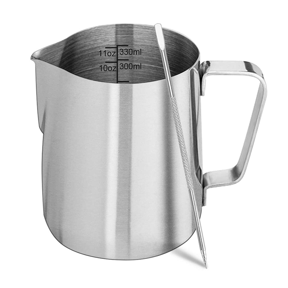 Milk Frothing Pitcher, ENLOY 12 oz Stainless Steel Creamer Frothing Pitcher, Perfect for Espresso Machines, Milk Frothers, Latte Art (350 ml) Small Frosting Silver(12oz/350ml)