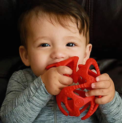 Nuby 100% Silicone Tuggy Teether Ball, 3 Months +, Colors May Vary