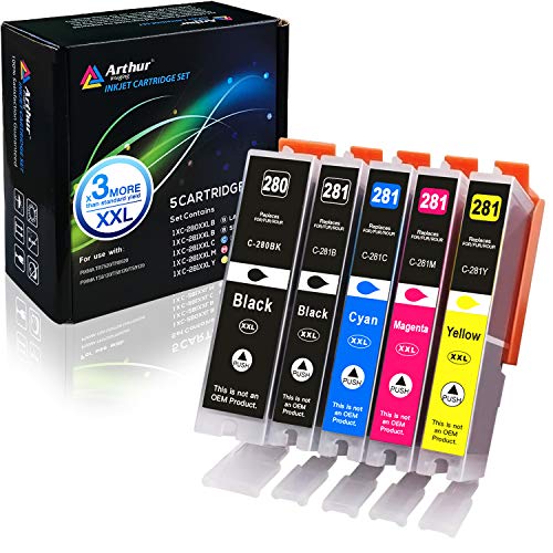 Book Cover Arthur Imaging Compatible Canon Ink cartridges 280 and 281 Replacement PGI-280XXL CLI-281XXL PGI 280 XXL CLI 281 XXL PIXMA TR7520 TR8520 TS6120 TS6220 TS8220 TS9120 TS9520 TS9521C Printer (5 Pack)
