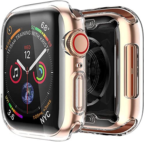 2 Pack Smiling Case with Built in TPU Screen Protector Compatible with Apple Watch Series 8/ Series 7 41mm, Soft Slim TPU Case Ultra-Thin Bumper Overall Protective Cover- Clear 41mm Clear