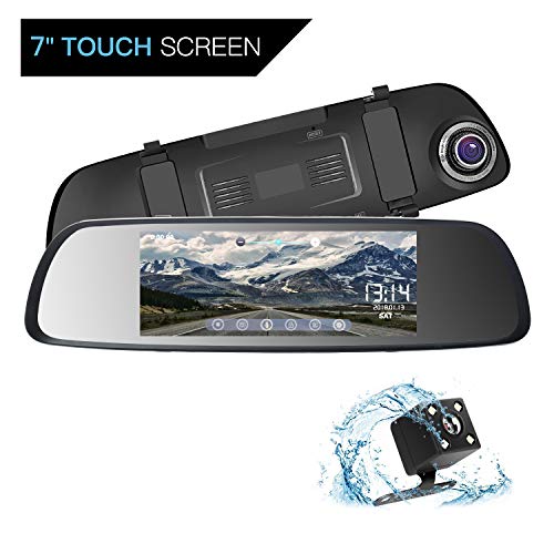 ILIHOME Mirror Dash Cam, 7 inch Touch Screen 1080P Dual Lens Dash Cam with 6G Lens Front Cam and Waterproof Rear Cam, Night Vision, WDR, Loop Recording, G-Sensor, Parking Mode