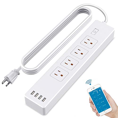 WiFi Smart Power Strip Surge Protector Extension with 4 Individual Control Smart Plugs and 4 USB Ports and 5.9ft Long Extension Cord, Smart Life APP Work with Alexa & Google Assistant