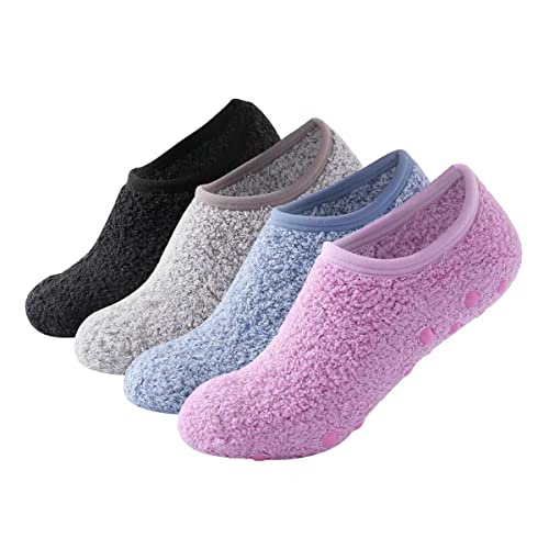 SKOLA 3/4/6 Pairs Cozy Winter Fuzzy Women Socks Grip Slippers Fluffy House Non Skid Microfiber Socks