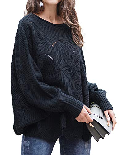 Relipop Women's Pullover Batwing Sleeve Loose Hollow Knit Sweaters