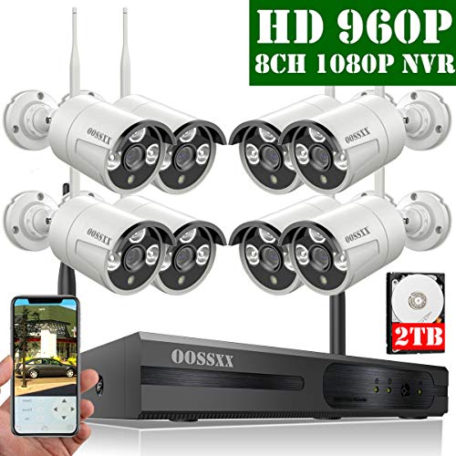 【2019 Update】 OOSSXX 8-Channel HD 1080P Wireless Security Camera System,8Pcs 960P 1.3 Megapixel Wireless Indoor/Outdoor IR Bullet IP Cameras,P2P,App, HDMI Cord & 2TB HDD Pre-Install