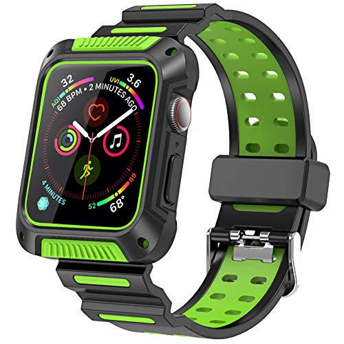 Karei Compatible with Apple Watch Band 44mm 2018 with Case, Rugged Protective Bumper Case with Soft Silicone Sport Strap for Apple Watch Series 4 44mm