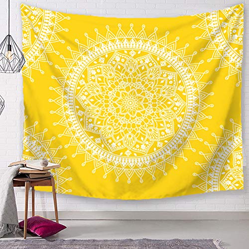 Book Cover TSDA Bohemian Tapestrise Yellow Mandala Flower Psychedelic Rug Wall Hanging Indian Popular Hippie Tapestry (Small-59 x 51 in)