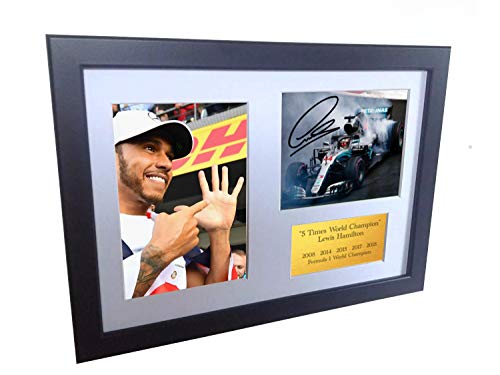 Kicks 5 Fois Champion du Monde de Montage – A4 12 x 8 Signed Lewis Hamilton – Mercedes-amg Petronas – autographe Photo Photo Cadre Photo Motor Sport Formule 1 F1 Cadeau