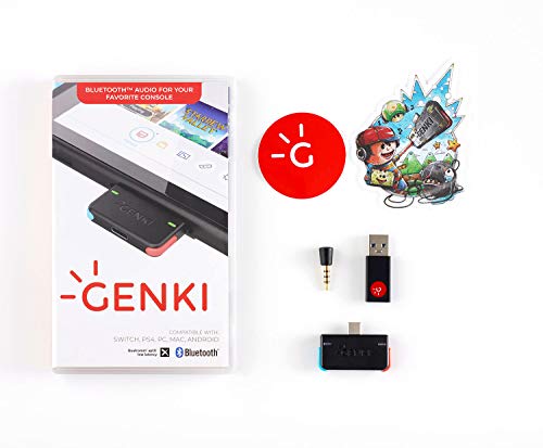 Book Cover Genki - The Original Bluetooth Adapter for The Nintendo Switch and Switch Lite (NEON). Switch Accessories Compatible with All BT Headphones and Airpods - Low Latency with aptX Technology