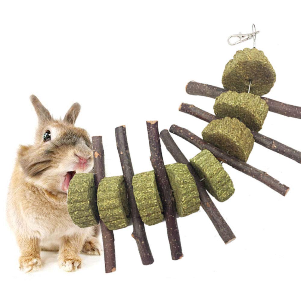 Book Cover AUOKER Bunny Chew Toys for Teeth, Organic Apple Wood Sticks for Bunny, Rabbits, Chinchilla, Guinea Pigs, Hamsters, Parrots and Other Small Animals Chewing/Playing, Pet Snacks Toys with Grass Cake