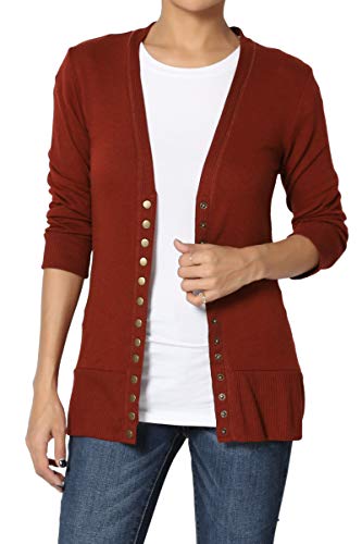 Book Cover TheMogan Women & Plus Classic Snap Button Front V-Neck 3/4 Sleeve Knit Cardigan