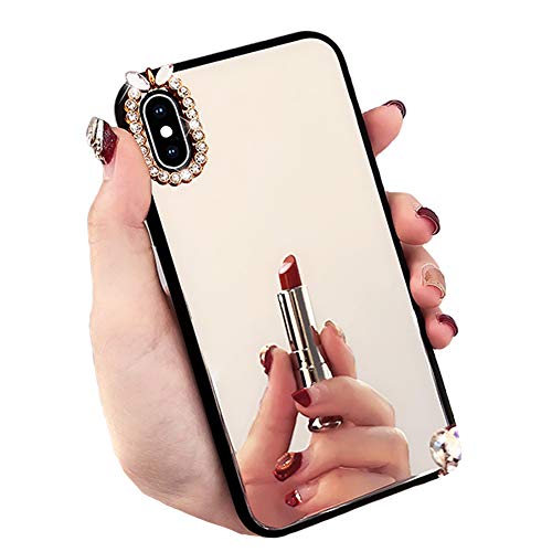 Book Cover BlackLemon Case Compatible for Apple iPhone 7/8, Luxury Crystal Rhinestone Soft Rubber Bumper Bling Diamond Glitter Mirror Makeup Case for Girls with Wrist Strap (Camera, iPhone 7/8)