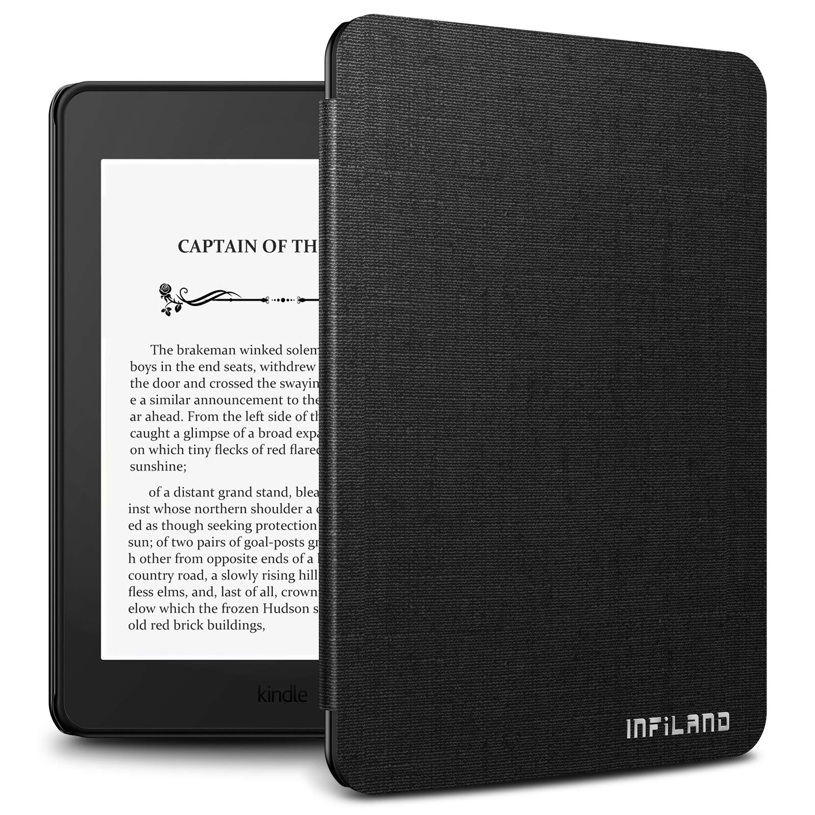 Book Cover Infiland Kindle Paperwhite 2018 Case Compatible with Amazon Kindle Paperwhite 10th Generation 6 inches 2018 Release(Auto Wake/Sleep), Black