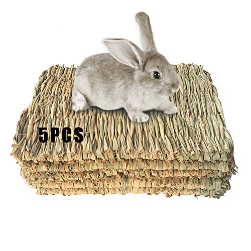 Book Cover Grass Mat Woven Bed Mat for Small Animal 5 Grass Mats Bunny Bedding Nest Chew Toy Bed Play Toy for Guinea Pig Parrot Rabbit Bunny Hamster Rat