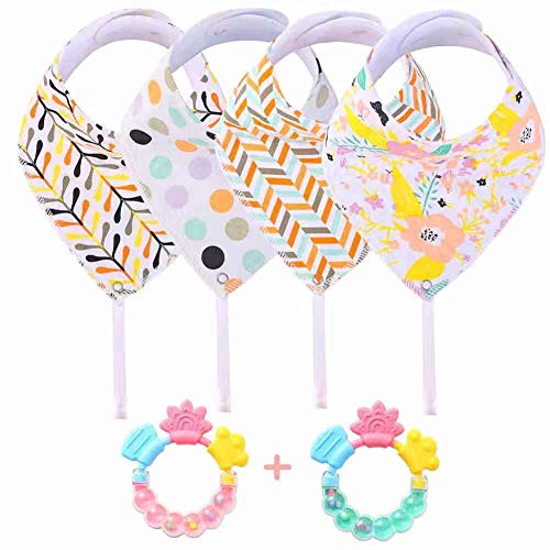 Baby Bandana Bibs with Teether - 6 Pack Drool Bibs for Teething Toddler, Idea Gift for New Baby, 0-6 Months，6-12 Months,1-3 Years (Girl)