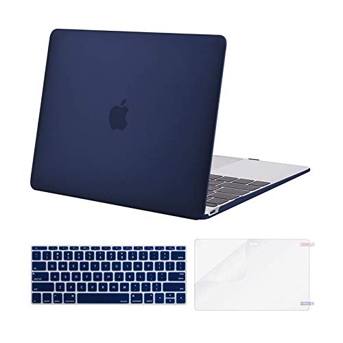 Book Cover MOSISO Plastic Hard Shell Case & Keyboard Cover Skin & Screen Protector Compatible with MacBook 12 inch with Retina Display (Model A1534, Release 2017 2016 2015), Navy Blue