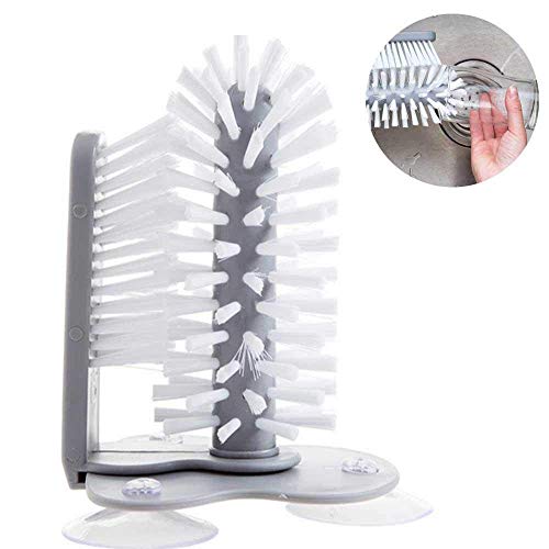 Book Cover KOBWA Glass Washer with Double Sided Bristle Brush, Glass Cup Brush Cleaner with Suction Cups, Standing Glass Bottle Cup Cleaner for Bar Kitchen Sink Washing Cleaning Tools